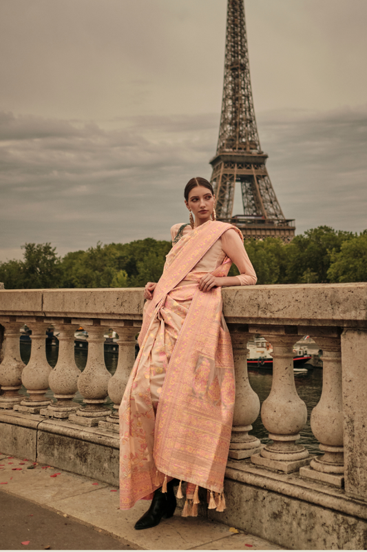 Kashmiri Organza Saree with Intricate Weaving Elegance