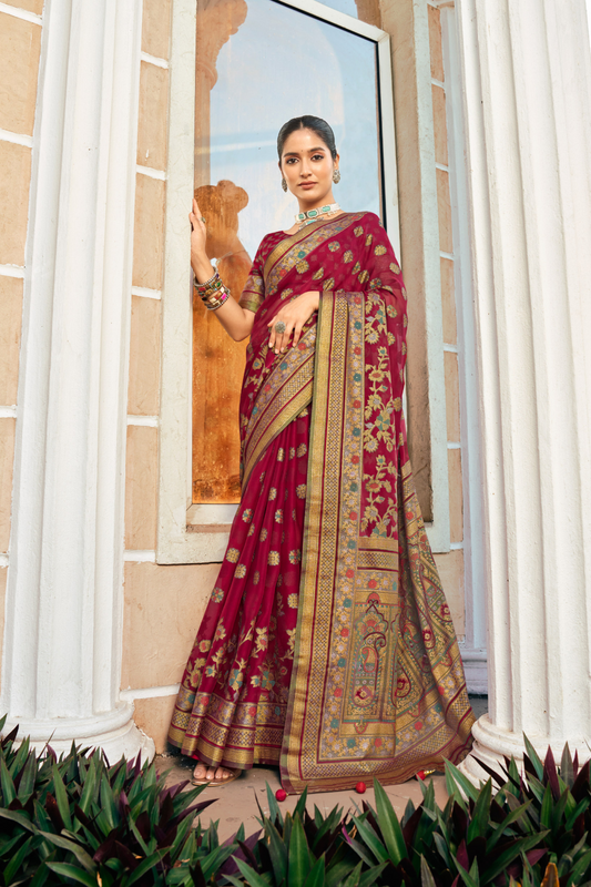Luxury Polyester Viscose Georgette Saree with Burnout Traditional Design - LaVante Fashion