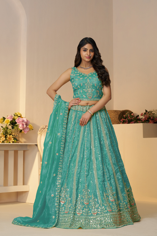 Elegant Designer Mehendi Lehenga with Intricate Sequins and Cut Dana Detailing