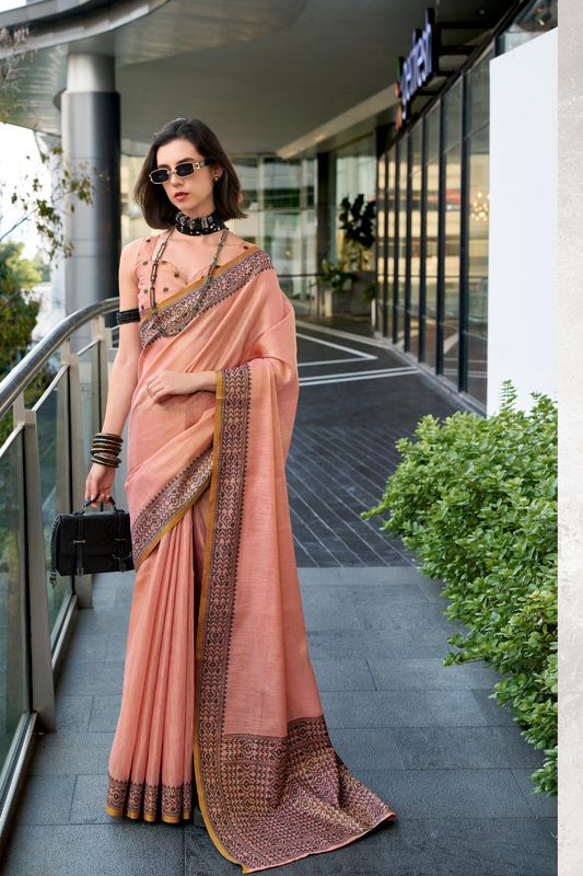 Linen Tissue Silk Saree with Elegant Sheen - LaVante Fashion