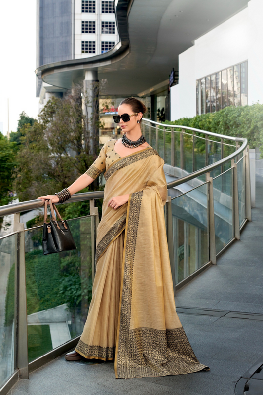Linen Tissue Silk Saree with Elegant Sheen - LaVante Fashion
