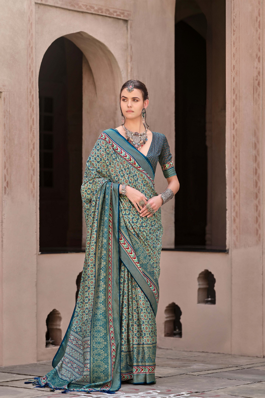 Mercerized New Sigma Silk Saree with Aqua Finish - LaVante Fashion