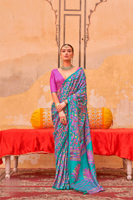 Mercerized Sigma Silk Saree with Classic Design and Aqua Finish - LaVante Fashion