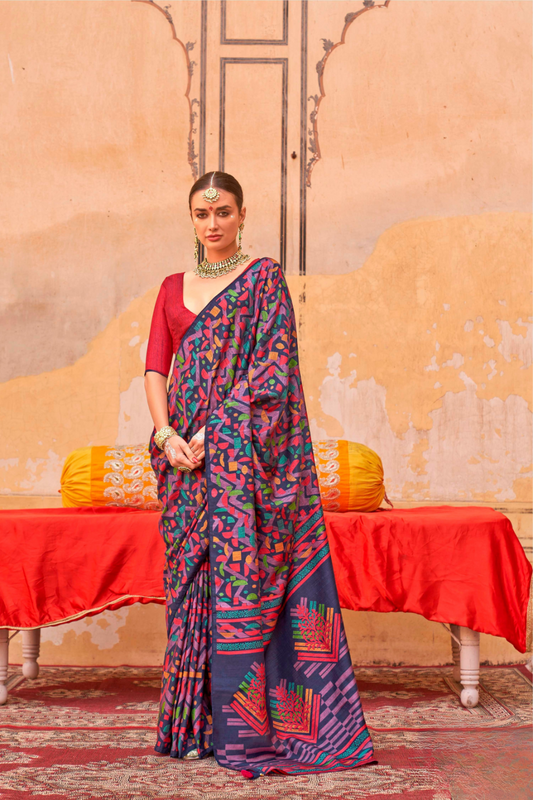 Mercerized Sigma Silk Saree with Classic Design and Aqua Finish - LaVante Fashion