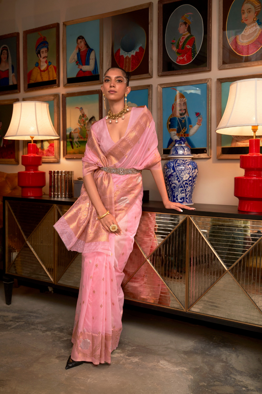 Elegant Modal Saree with Copper Zari Handloom Weaving