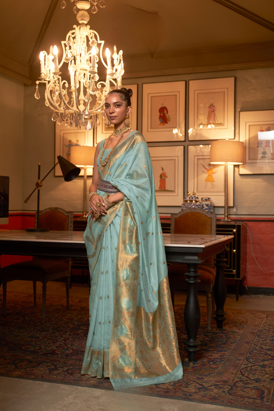 Elegant Modal Saree with Copper Zari Handloom Weaving