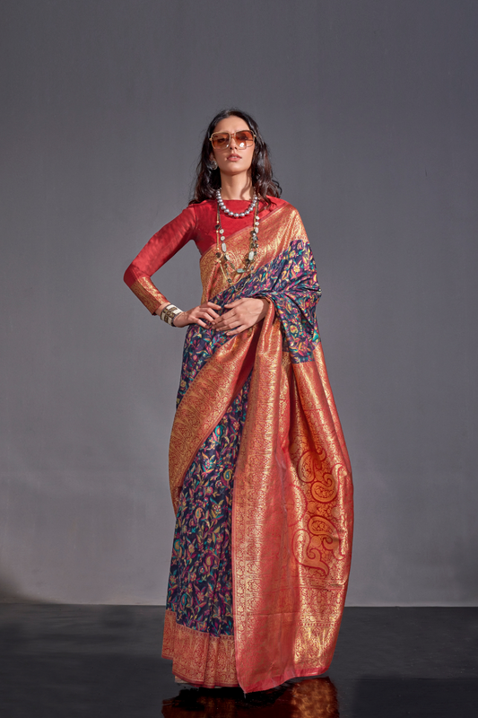 Woven Banarasi Silk Blend Saree with Traditional Motifs