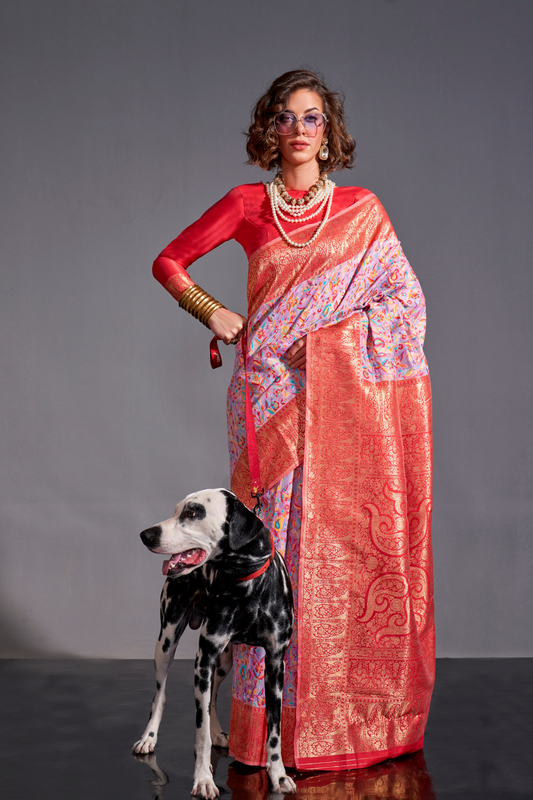 Woven Banarasi Silk Blend Saree with Traditional Motifs