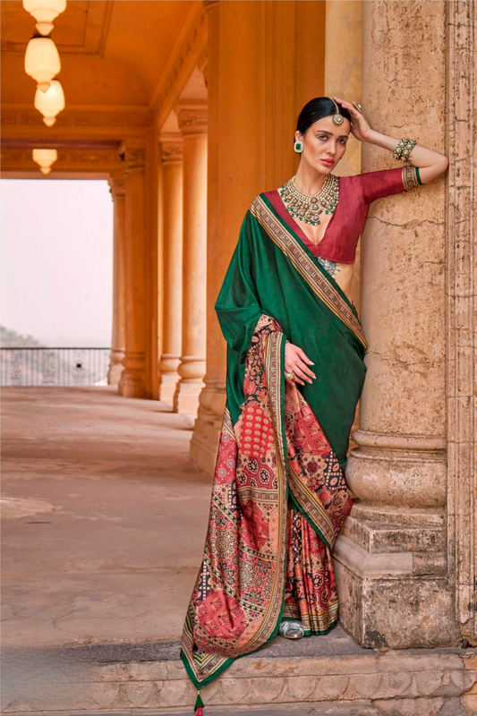 Polyester Viscose Silk Saree with Exclusive Ajrakh Print - LaVante Fashion