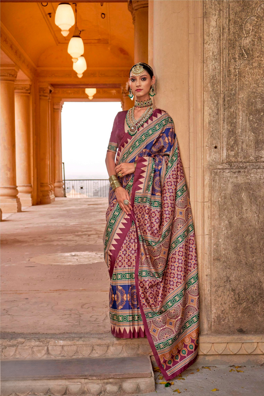 Polyester Viscose Silk Saree with Exclusive Ajrakh Print - LaVante Fashion