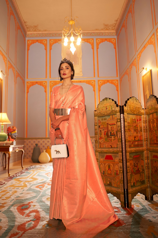 Elegant Kanjivaram Satin Silk Saree with Zari Shine Weaving