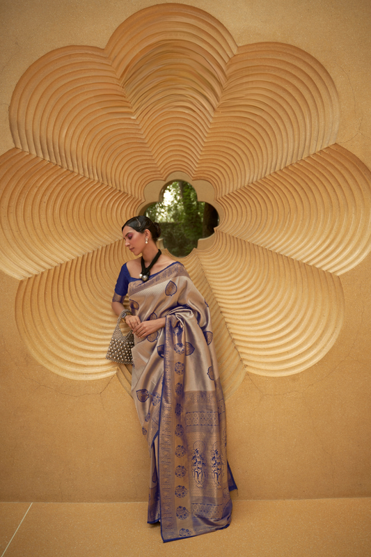 Two-Tone Nylon Woven Silk Saree with Elegant Shine