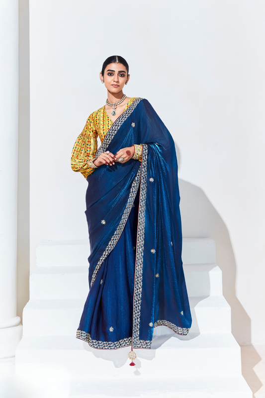 Elegant Tissue Saree with Sequins and Thread Embroidery Work