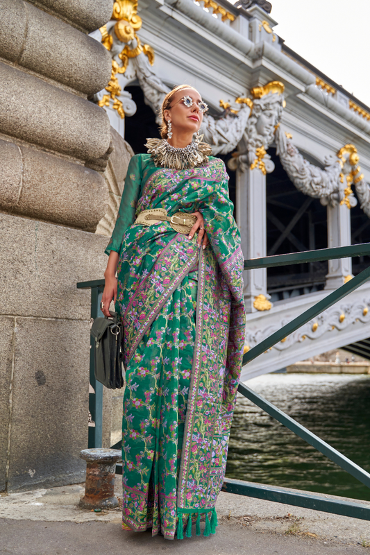 Organza Parsi Handloom Weaving Silk Saree with Delicate Heritage Detailing