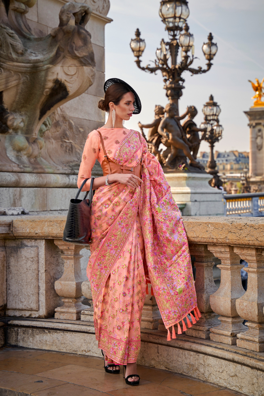 Organza Parsi Handloom Weaving Silk Saree with Delicate Heritage Detailing