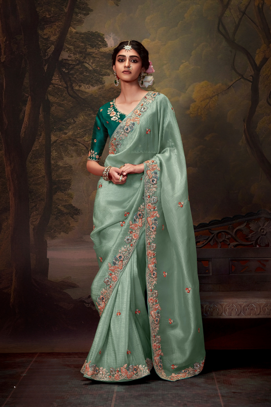 Heavy Embroidered Designer Silk Saree for Elegant Occasions