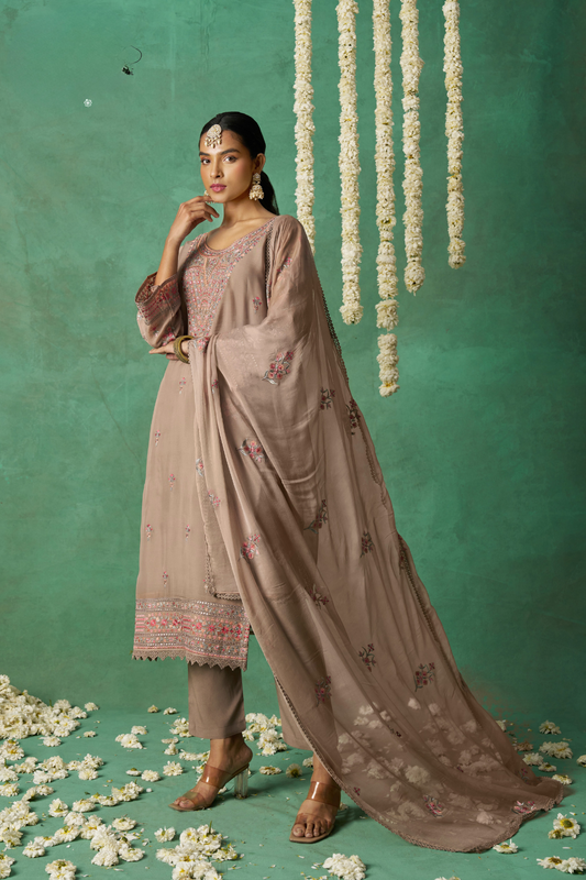 Graceful Multi-Thread Embroidered Pant Suit