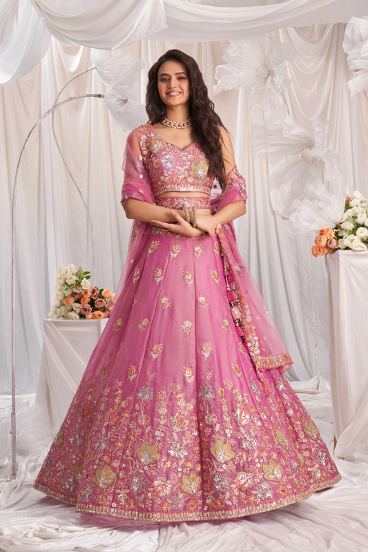 Designer Organza Embroidered Lehenga Choli with Glamorous Sequins