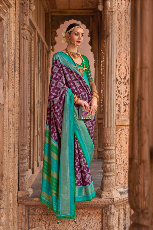 Banarasi Georgette Satin Saree with Artistic Print Detailing