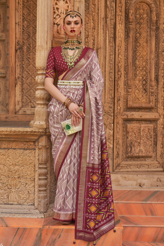 Banarasi Georgette Satin Saree with Artistic Print Detailing
