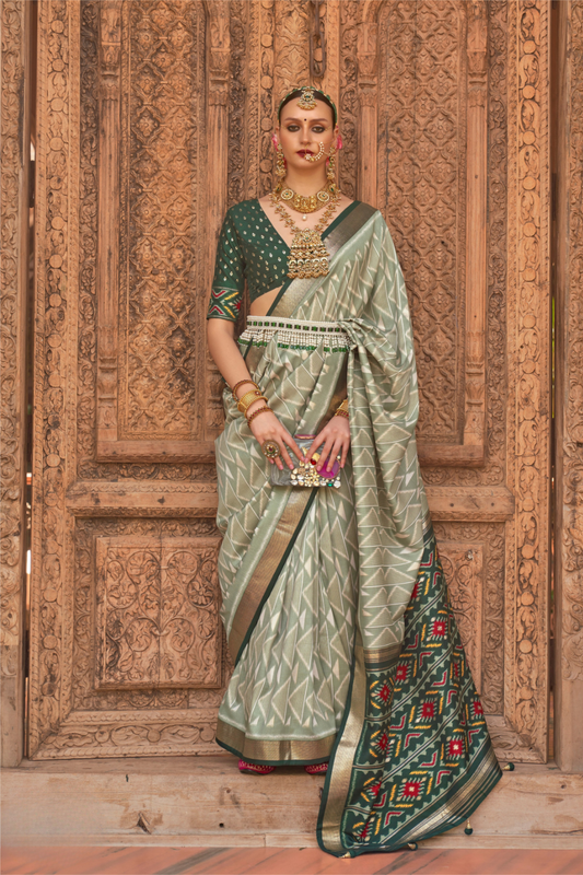 Banarasi Georgette Satin Saree with Artistic Print Detailing