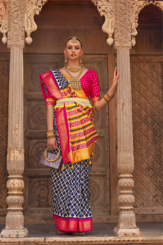 Banarasi Georgette Satin Saree with Artistic Print Detailing