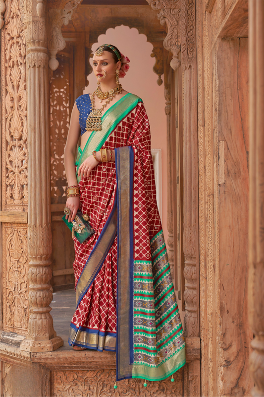Banarasi Georgette Satin Saree with Artistic Print Detailing