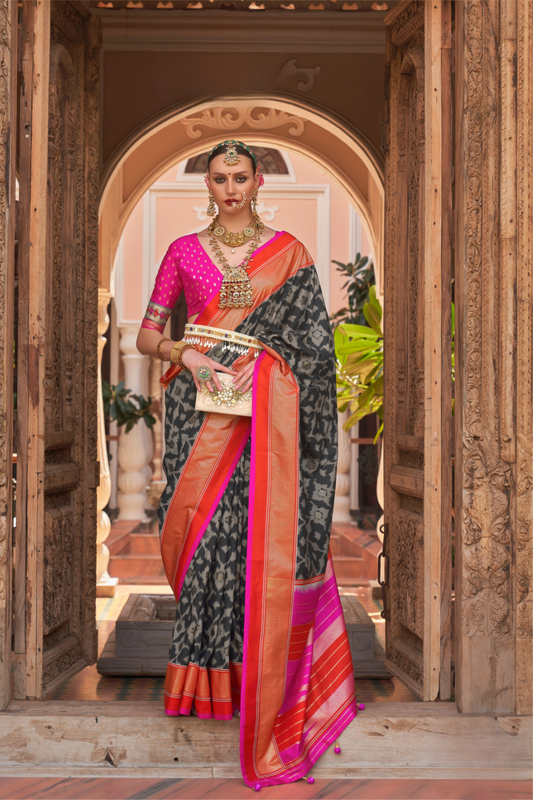 Banarasi Georgette Satin Saree with Artistic Print Detailing
