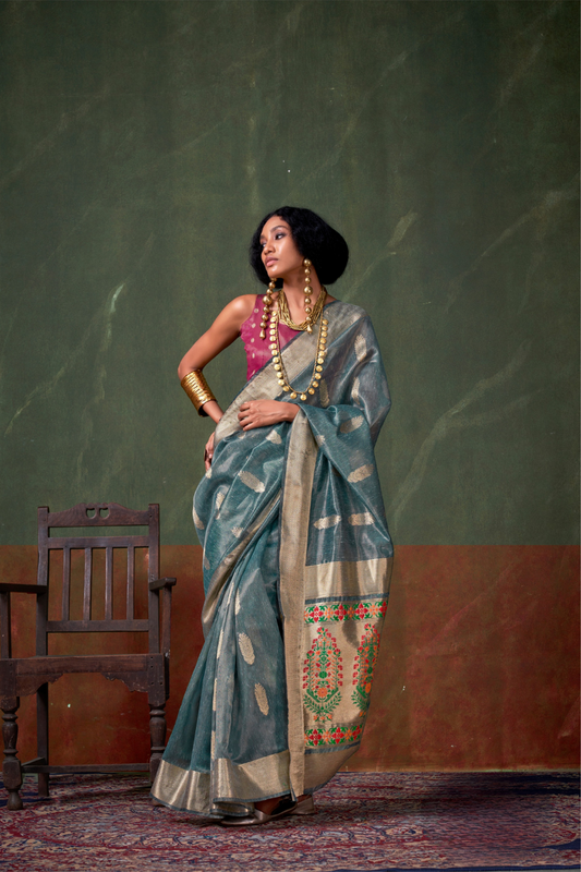 Paithani Zari Tissue Saree with Traditional Handloom Weaving