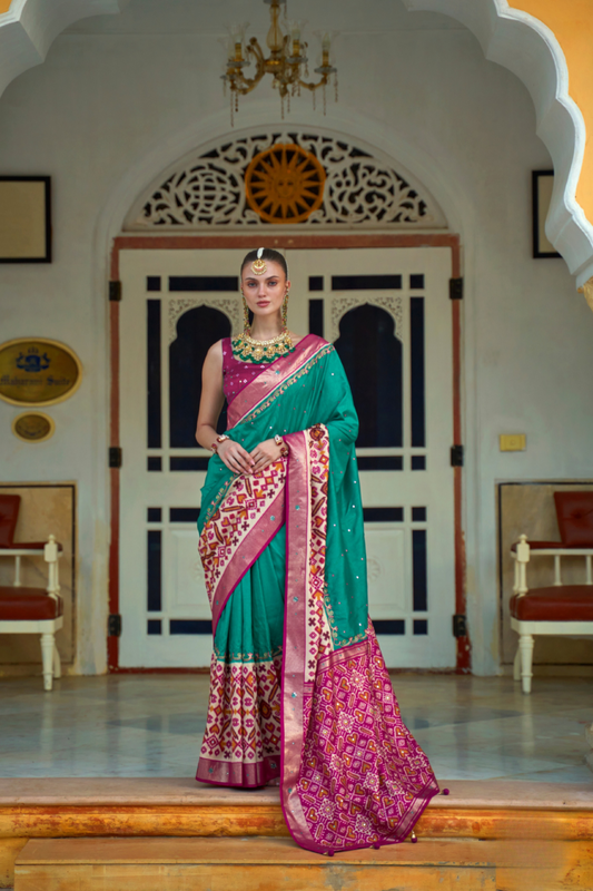 Traditional Patola Design Silk Saree with Rich Prints