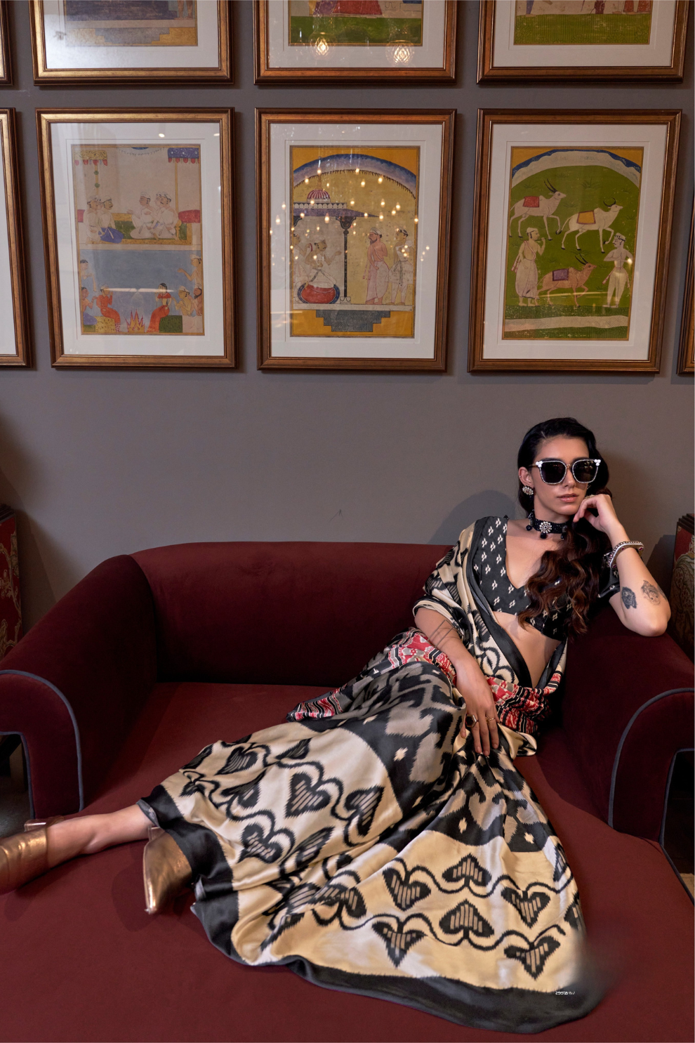 Patola Printed Satin Crepe Saree with Rich Ethnic Detailing