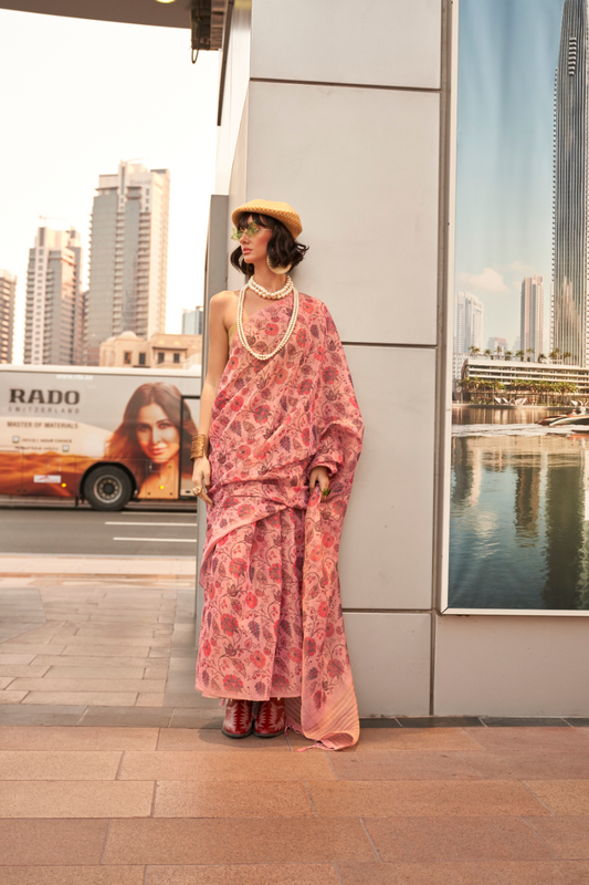 Tissue Saree with Elegant Handloom Weaving and Subtle Shine