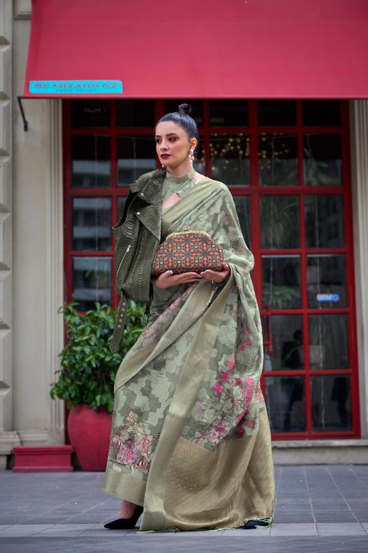 Poly Brasso Saree with Fine Handloom Weaving Detail