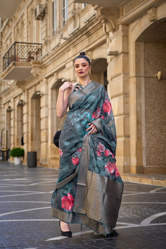 Poly Brasso Saree with Fine Handloom Weaving Detail