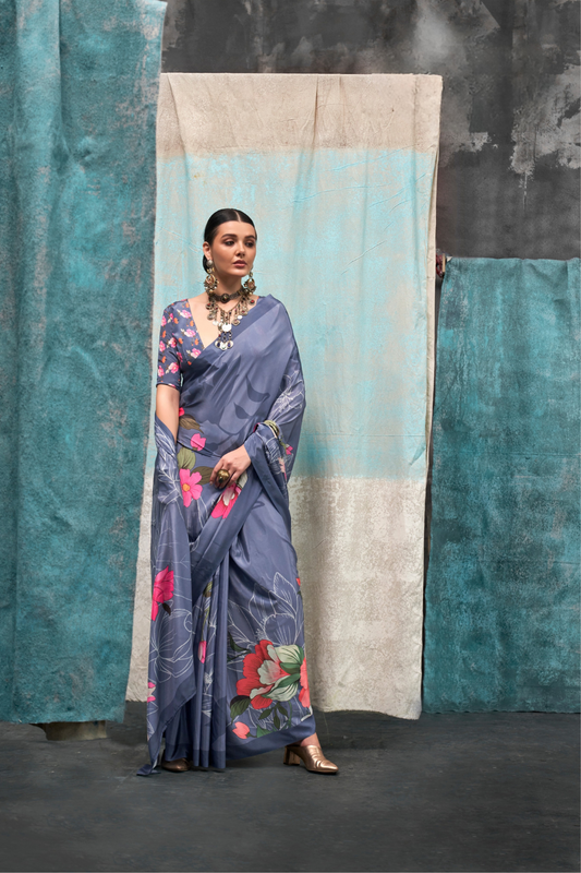 Pure Silk Crepe Saree with Statement Prints