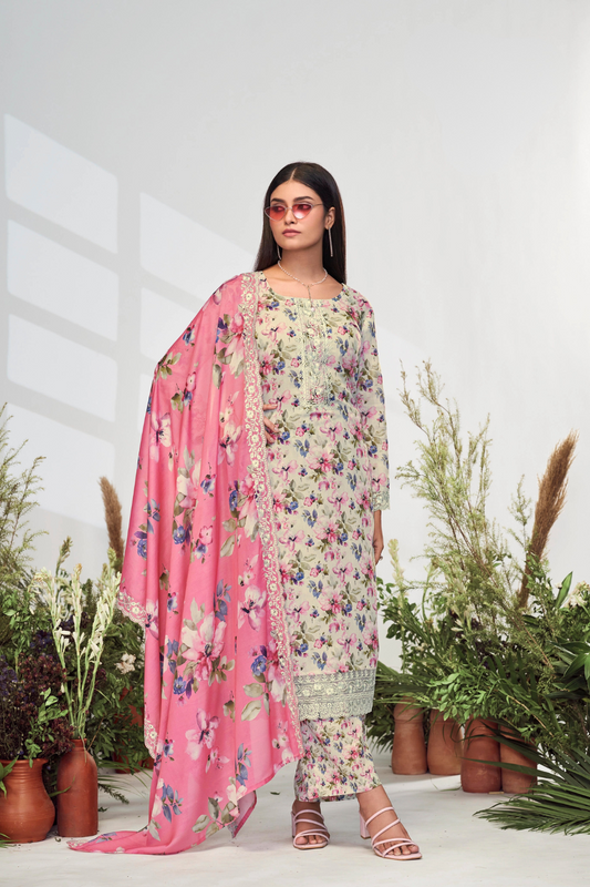 Elegent Pure Cotton Digital Print With Embroidery Designer Festive Wear Salwar Suit Set