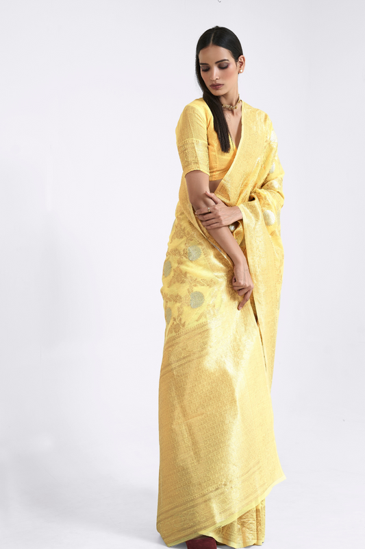 Traditional Linen Silk Saree with Elegant Zari Patterns