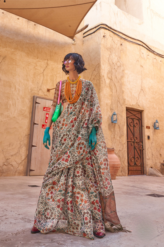 Digital Printed Tissue Silk Saree with Subtle Zari Shine