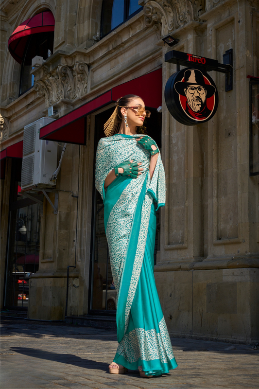 Printed Satin Crepe Saree with Soft Silky Fall and Shine