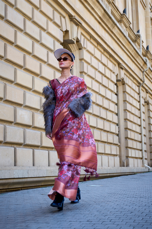 Satin Organza Saree with Elegant Weaving Touch