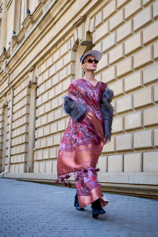 Satin Organza Saree with Elegant Weaving Touch