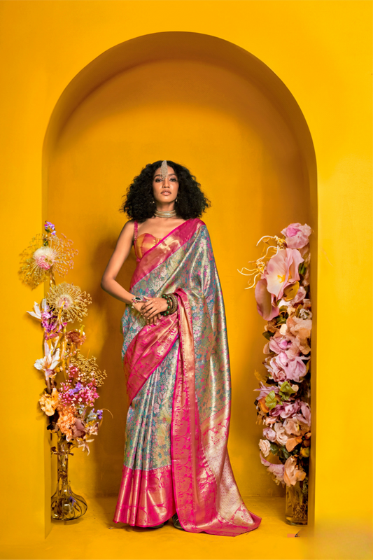 Pure Dharmavaram Silk Saree with Handloom Weaving Craft