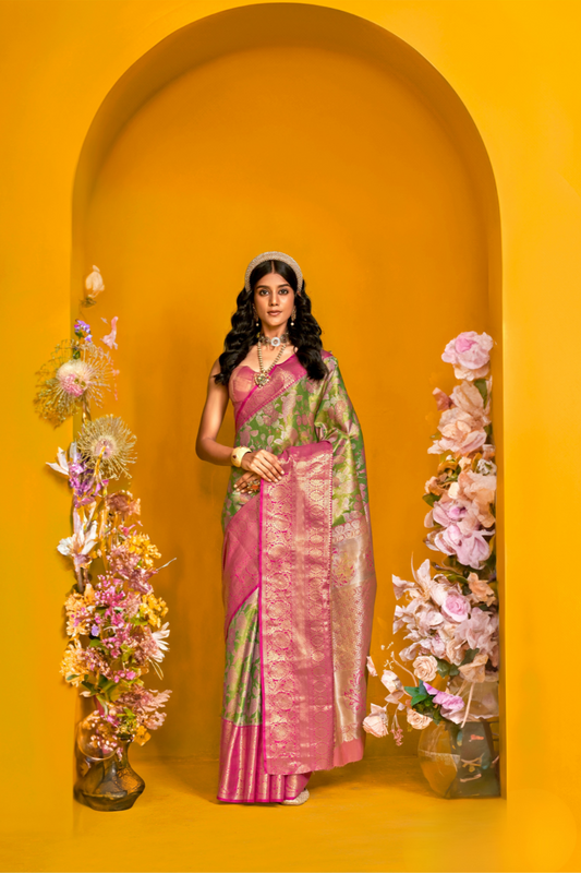 Pure Dharmavaram Silk Saree with Handloom Weaving Craft