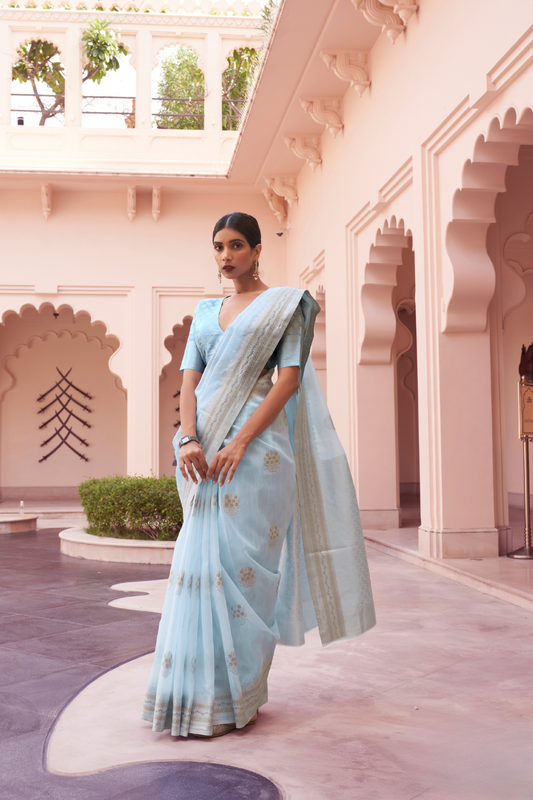 Pure Linen Silk Saree with Traditional Hand Weaving Design