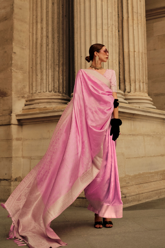 Lustrous Silk Satin Saree with Elegant Drape