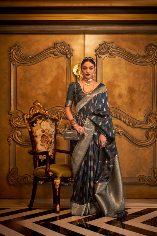 Satin Handloom Saree with Intricate Weaving Work