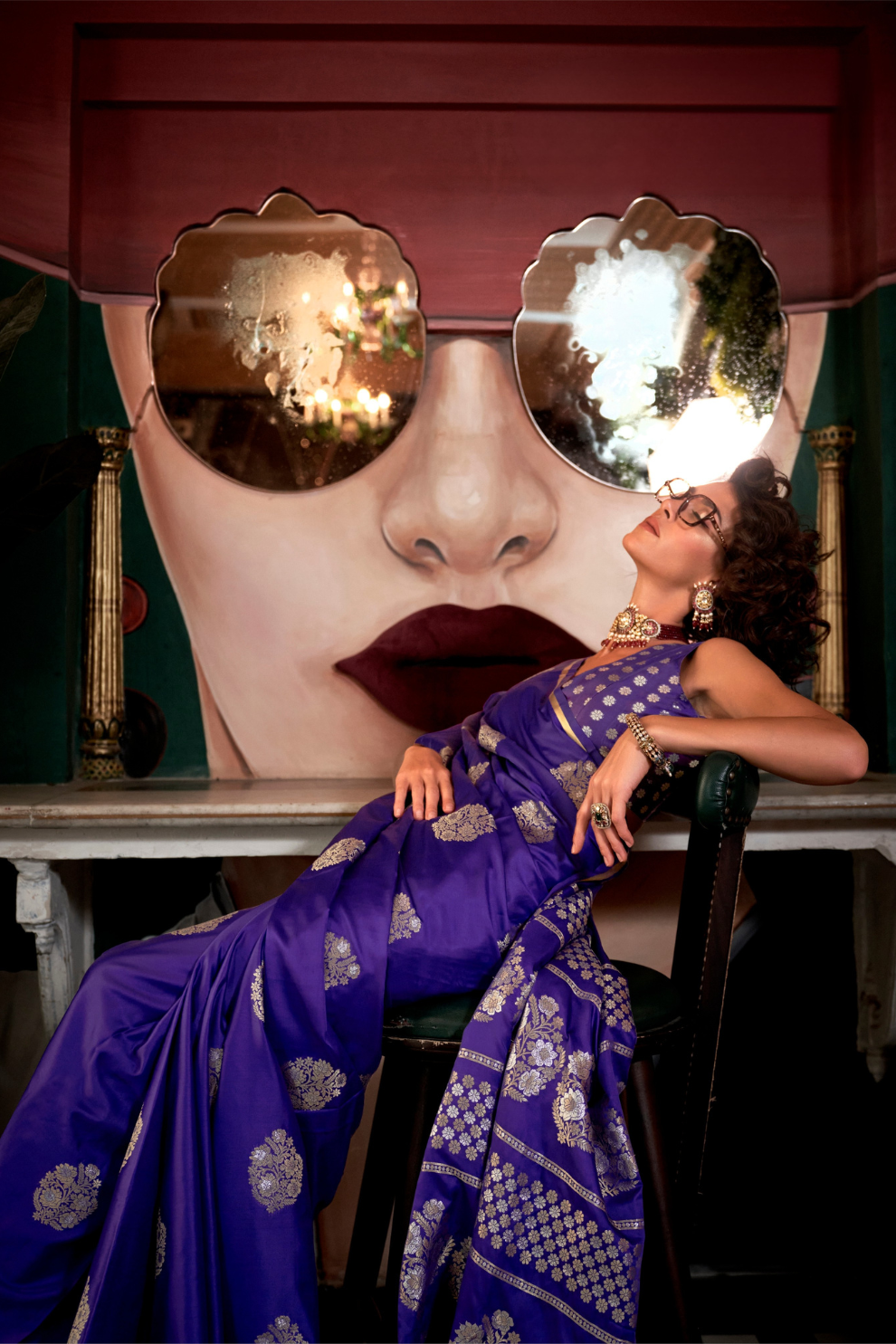 Banarasi Satin Silk Saree with Dual Zari Motifs Finish