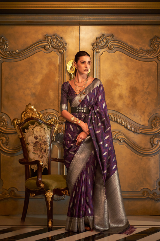 Satin Handloom Saree with Intricate Weaving Work