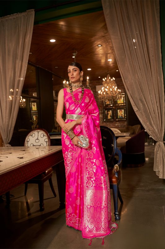 Pure Satin Saree with Elegant Handloom Weaving Design