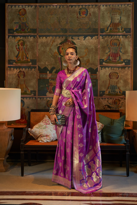 Elora Satin Tanchoi Silk Blend Saree with Handloom Weaving